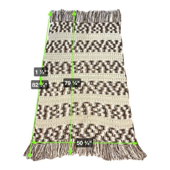 Brown and Cream Beige Handmade Afghan Crochet Blanket Sofa Chair Throw 79x50 - Picture 6 of 6